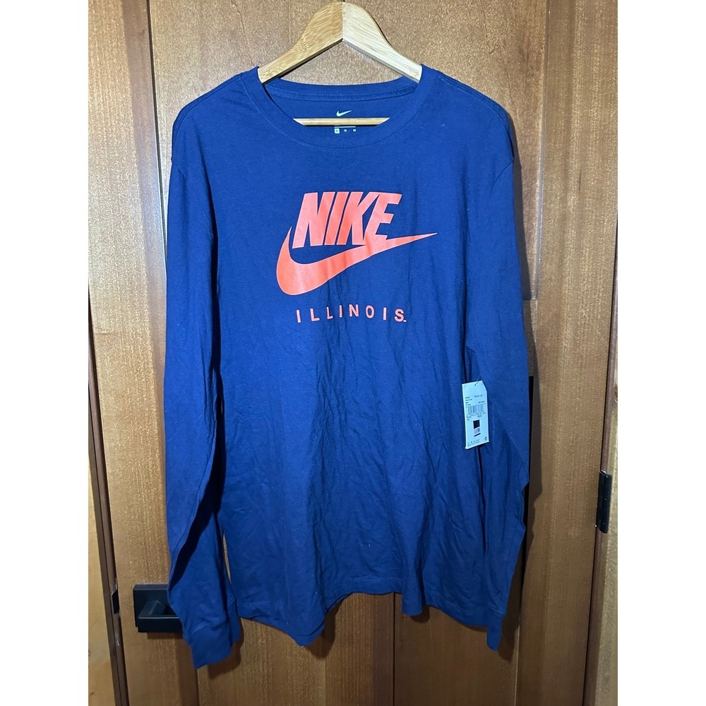Nike Illinois Fighting Illini Long Sleeve Shirt Mens XL Blue Orange NWT NCAA